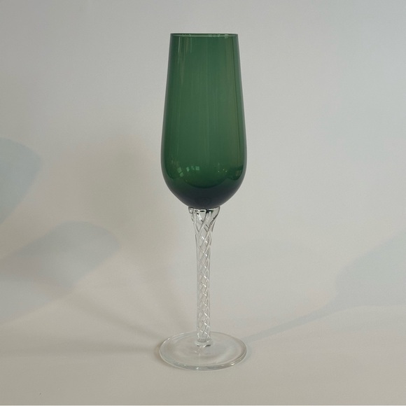 Vintage Artland GREEN BRAID, Set of 3 Fluted Champagne Glasses, 10” Handblown - Picture 6 of 8